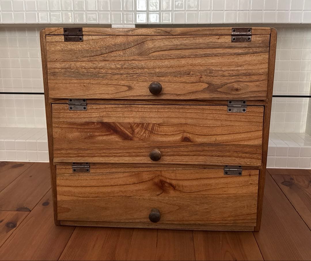 【最終】パタパタ棚　木製収納家具　三段収納棚　古道具　下駄箱　ヴィンテージ