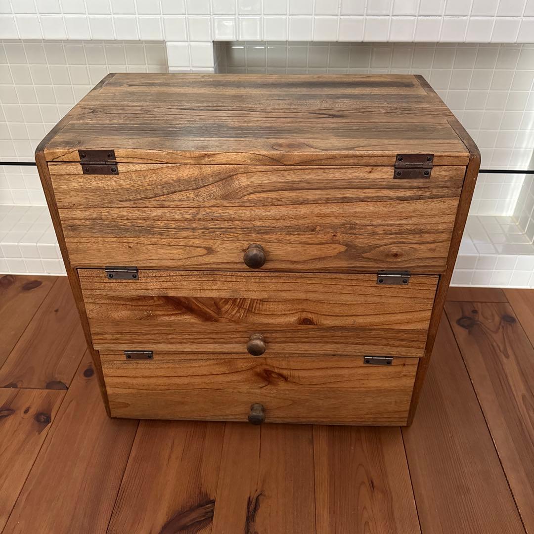 【最終】パタパタ棚　木製収納家具　三段収納棚　古道具　下駄箱　ヴィンテージ