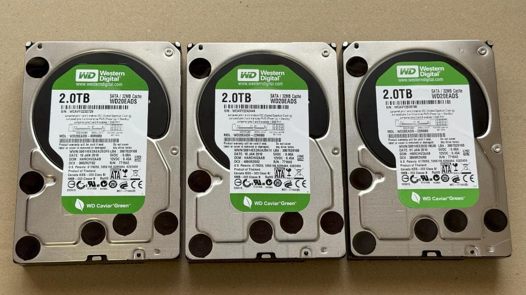 【稼働時間極少】WD 3.5インチ 2TB WD20EADS 3本セット