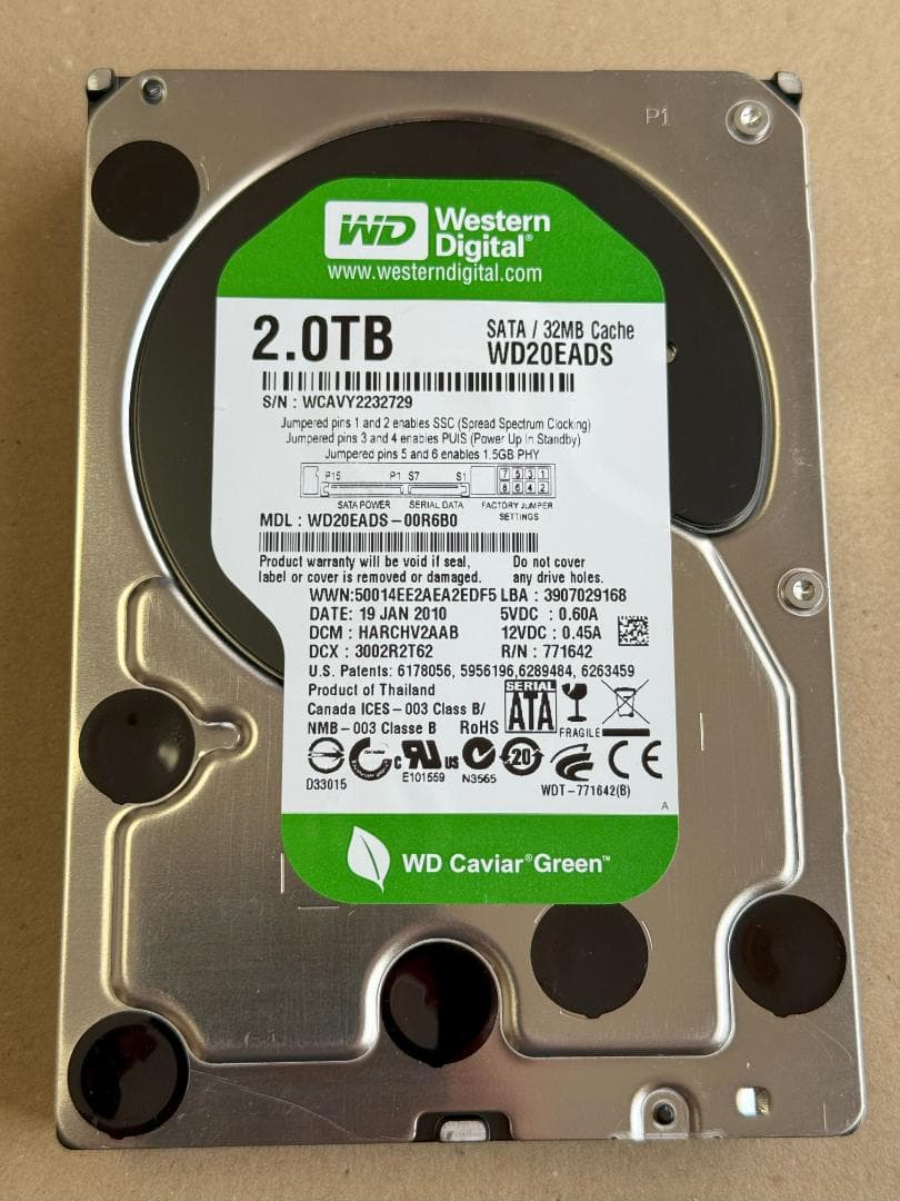 【稼働時間極少】WD 3.5インチ 2TB WD20EADS 3本セット