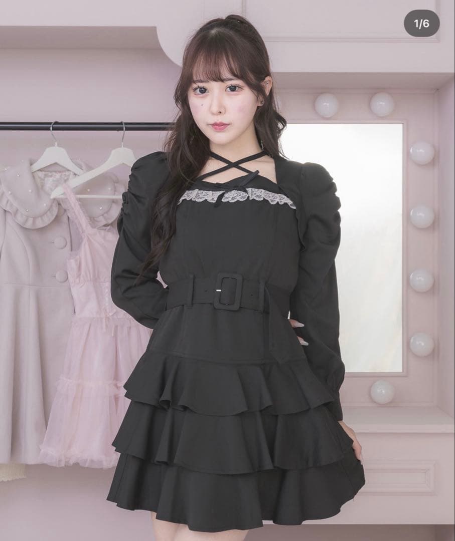 ♥ ティアードフリル長袖ミニワンピース pium