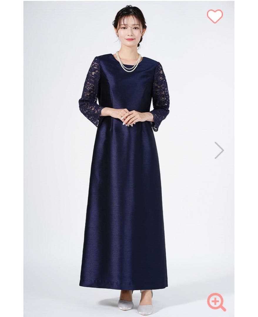 東京ソワール　光沢ネイビーロングドレス