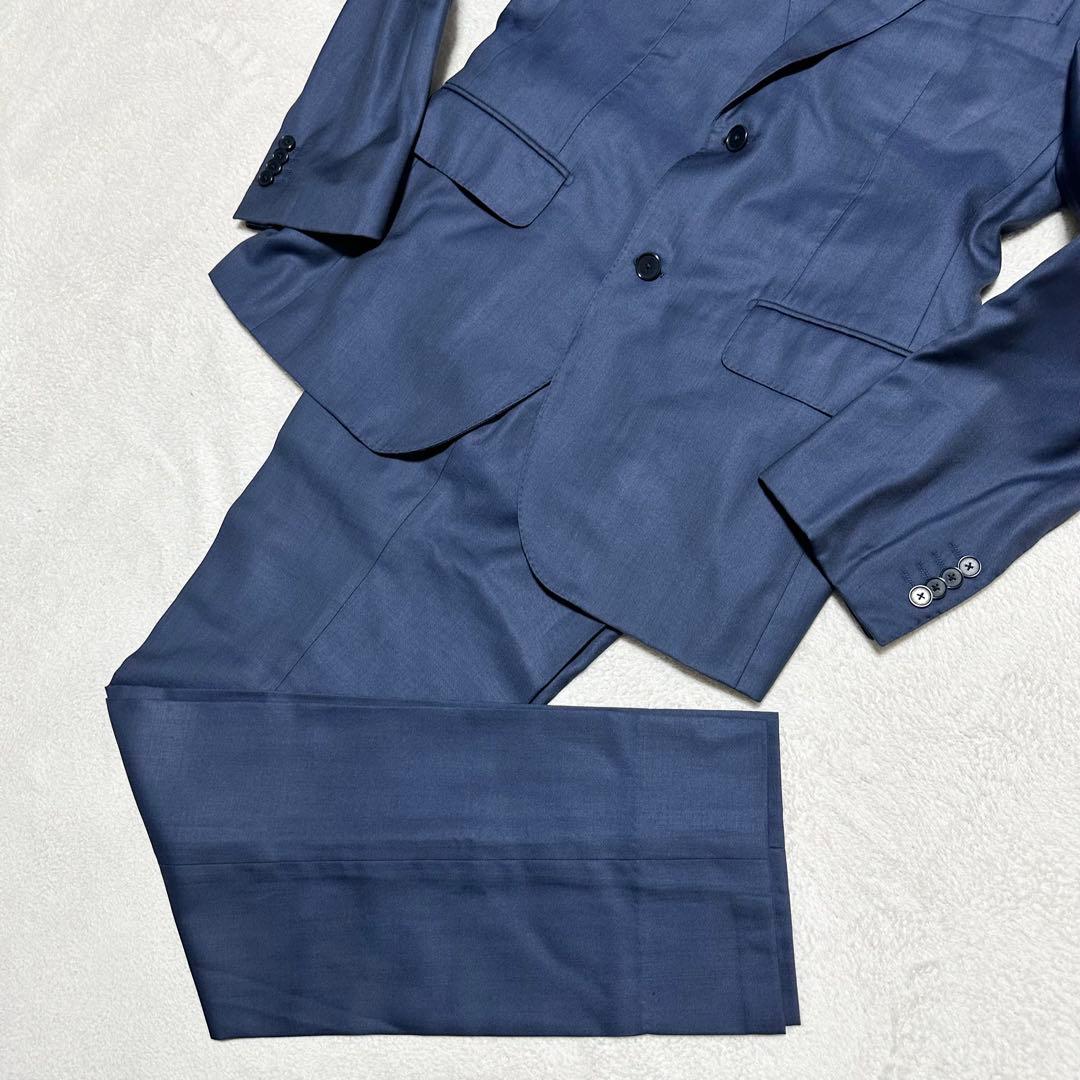 美品 シップス ロロピアーナ 伊製生地 シルク混ウール スーツ 紺 XL 082