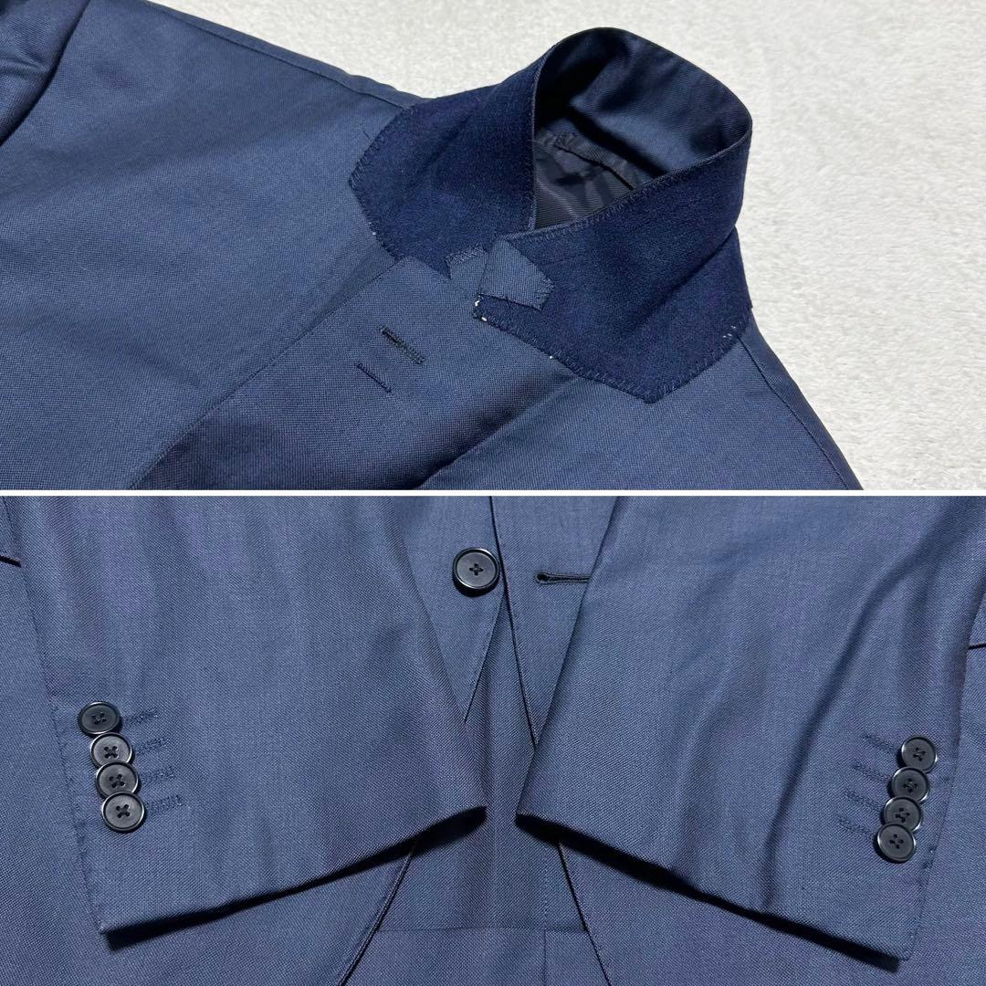 美品 シップス ロロピアーナ 伊製生地 シルク混ウール スーツ 紺 XL 082