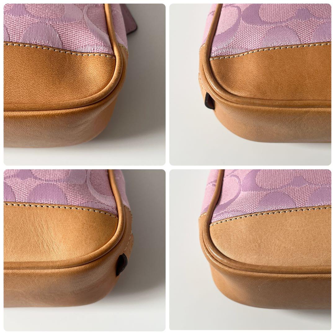 コーチ　アクセサリーポーチ　シグネチャー　キャンバス　レザー　ピンク　ベージュ