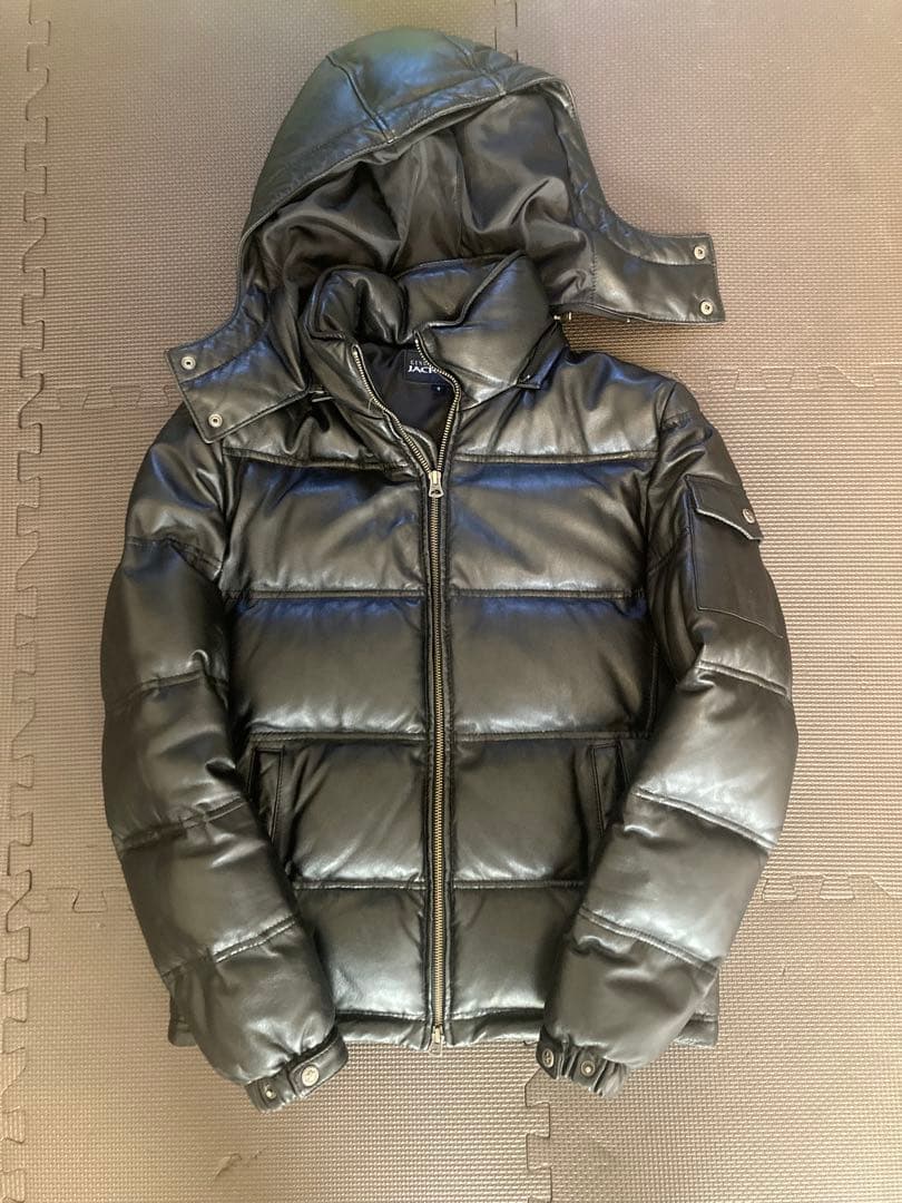 JACKROSEブラック フード付き 本革レザーダウンジャケット（羊） サイズ3