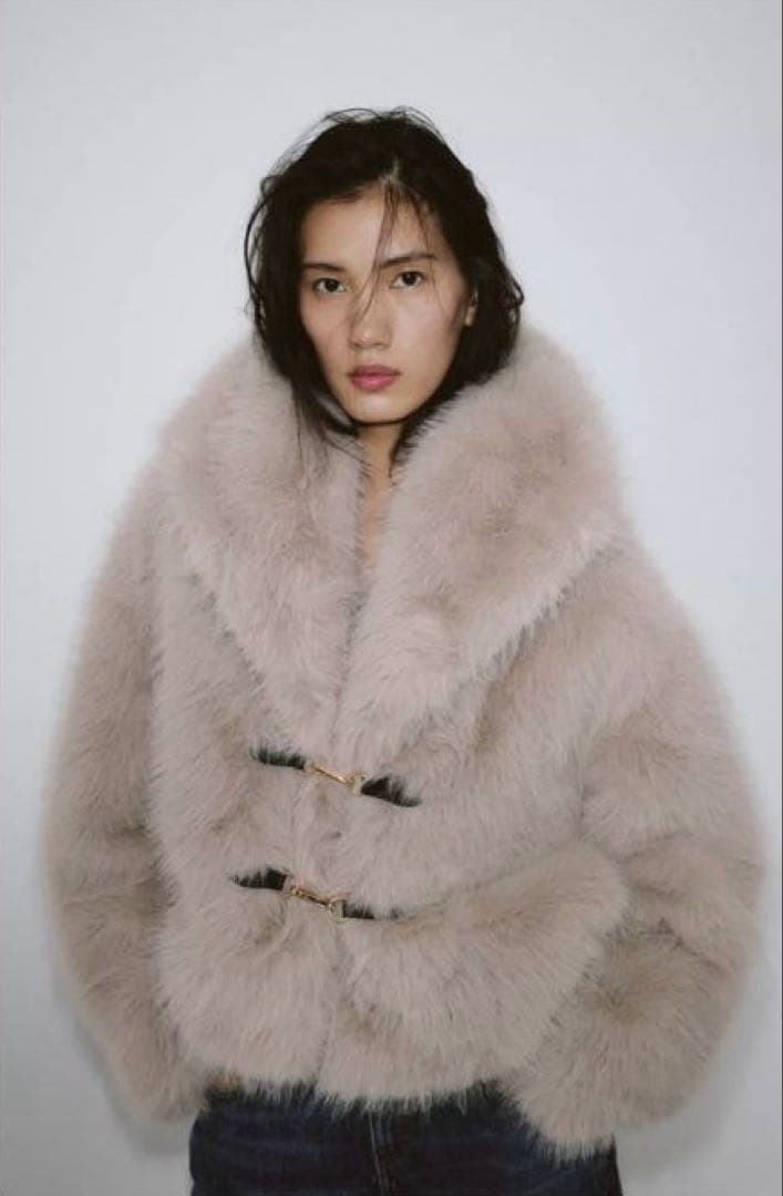 ZARA ショートフェイクファーコート トグルボタン S