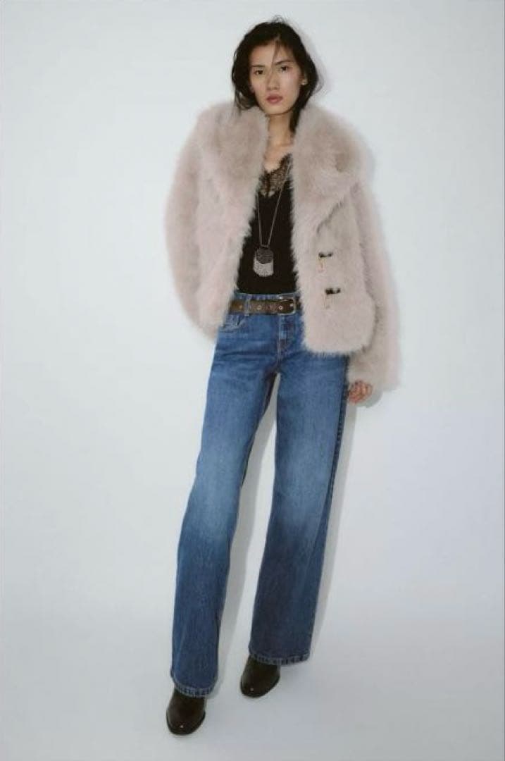 ZARA ショートフェイクファーコート トグルボタン S