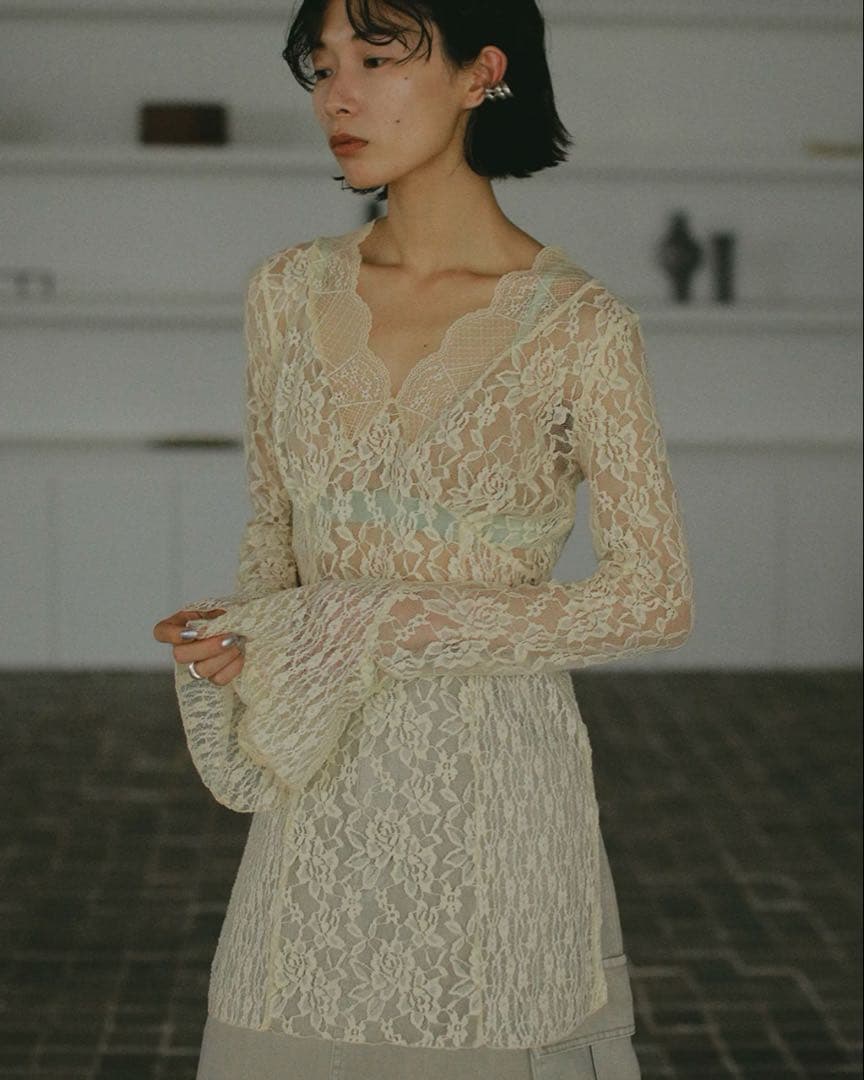 ameri vintage COMBINATION LACE TOPアイボリー
