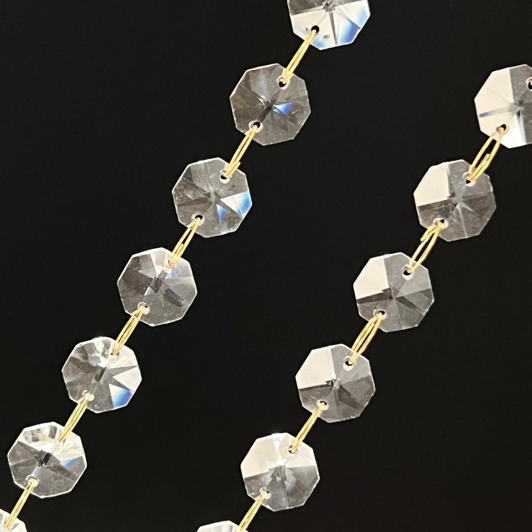 クリスタルガラスカーテン20本 八角 ゴールド丸カン のれん クリスタルチェーン