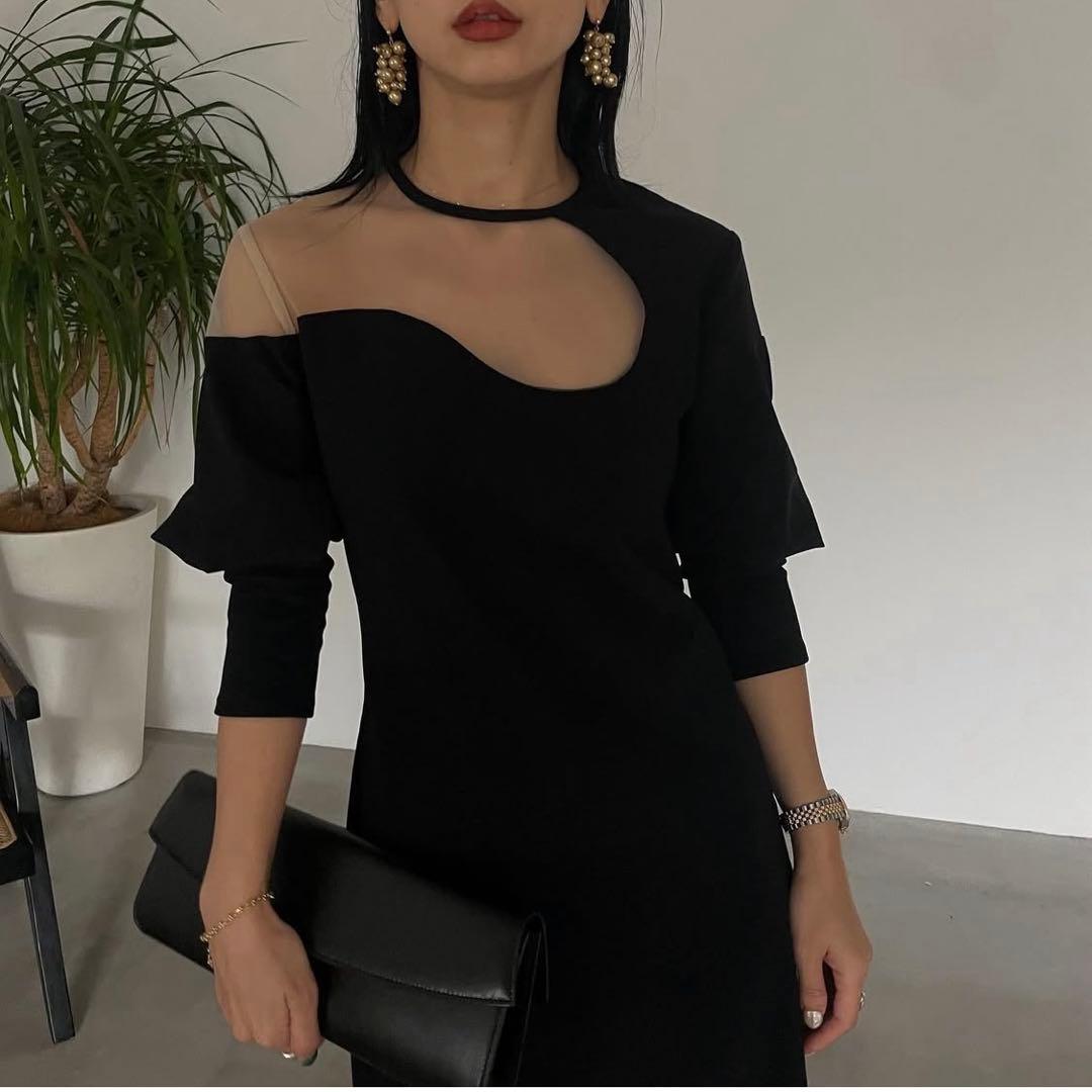 fram様　Ameri LAKE CURVE TRICOT RIB DRESS