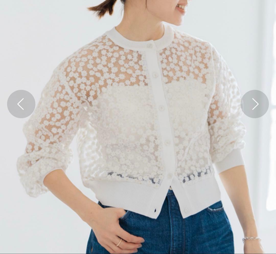 新品タグ付き★ IENAフラワーレースニットカーディガン