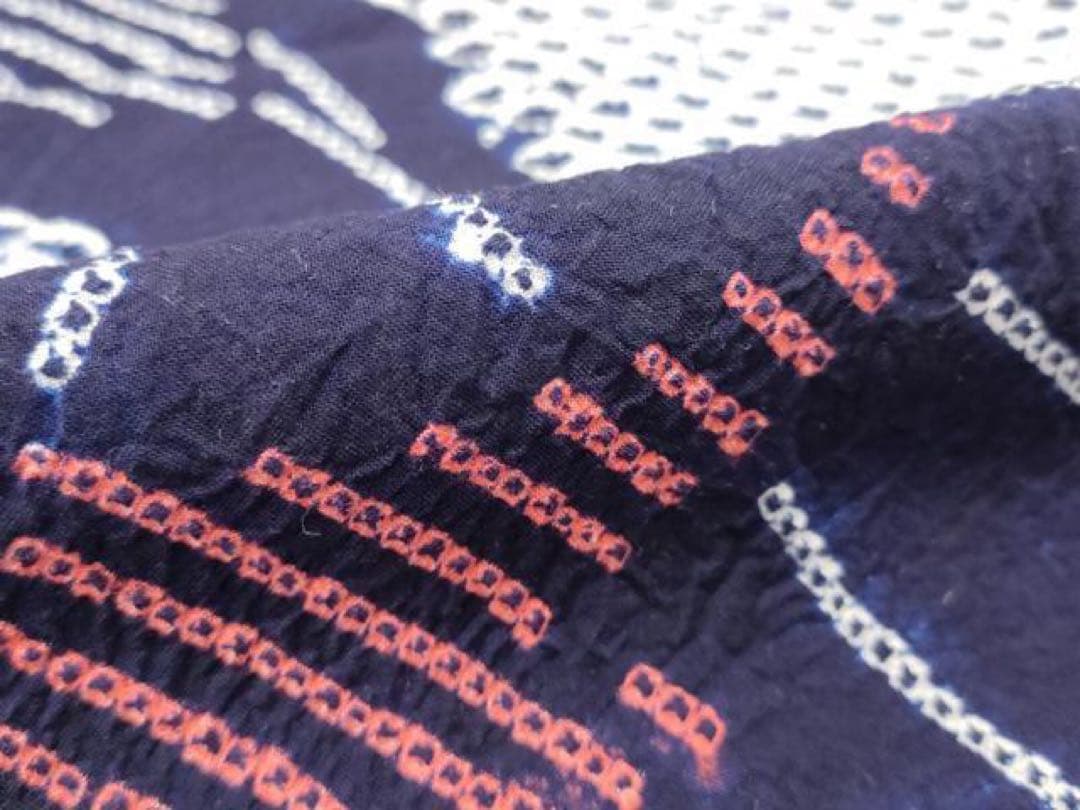 有松絞り　浴衣　紺　扇子　花　有松鳴海絞り　三浦絞り　美品