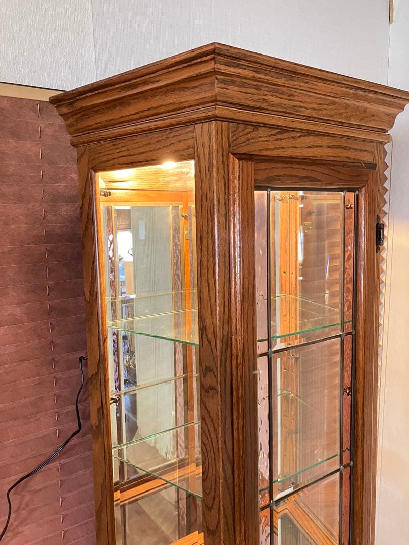 鈴木紀善 キュリオケース　キャビネット　ステンドグラス　オーク材