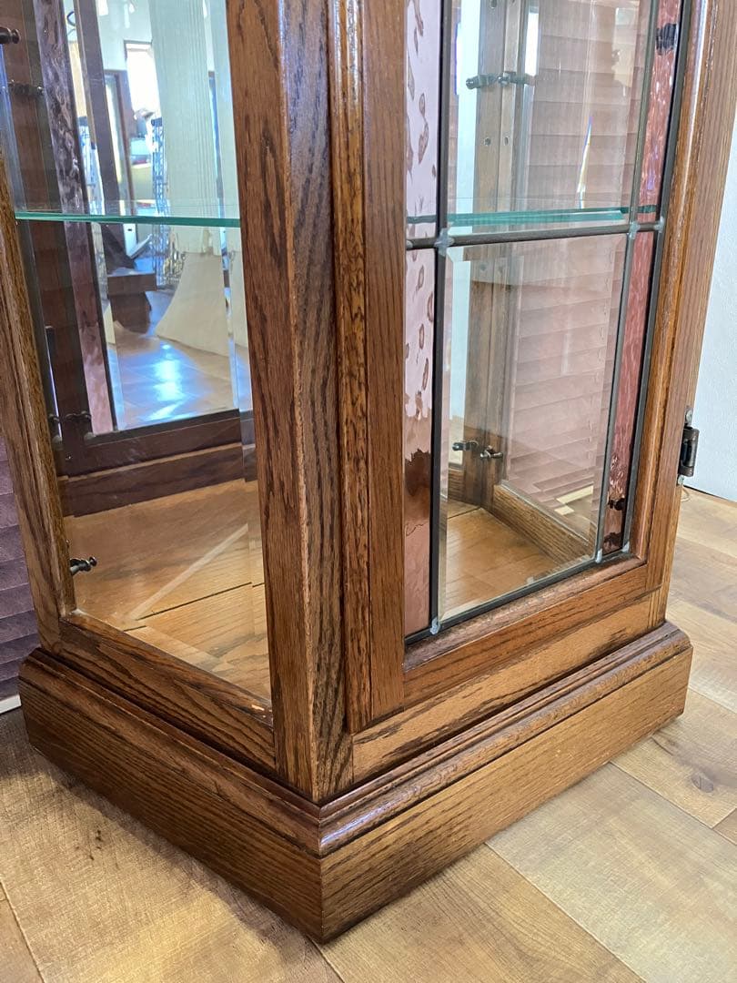 鈴木紀善 キュリオケース　キャビネット　ステンドグラス　オーク材