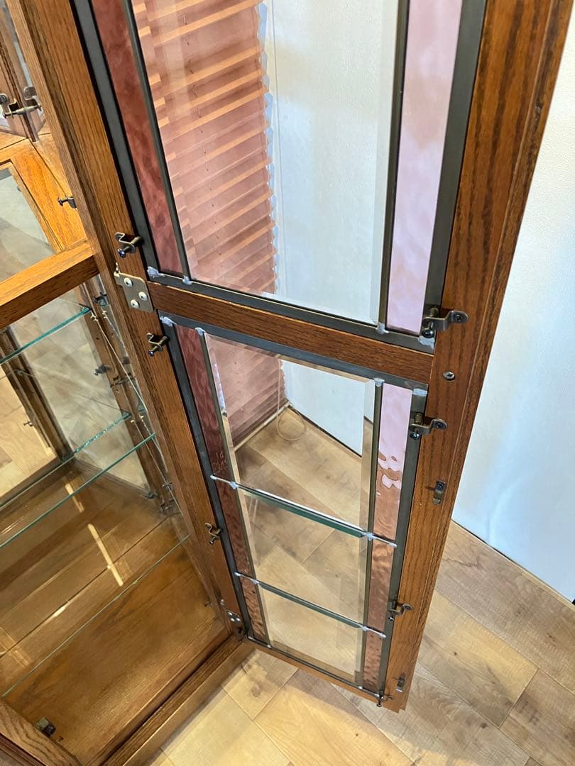 鈴木紀善 キュリオケース　キャビネット　ステンドグラス　オーク材