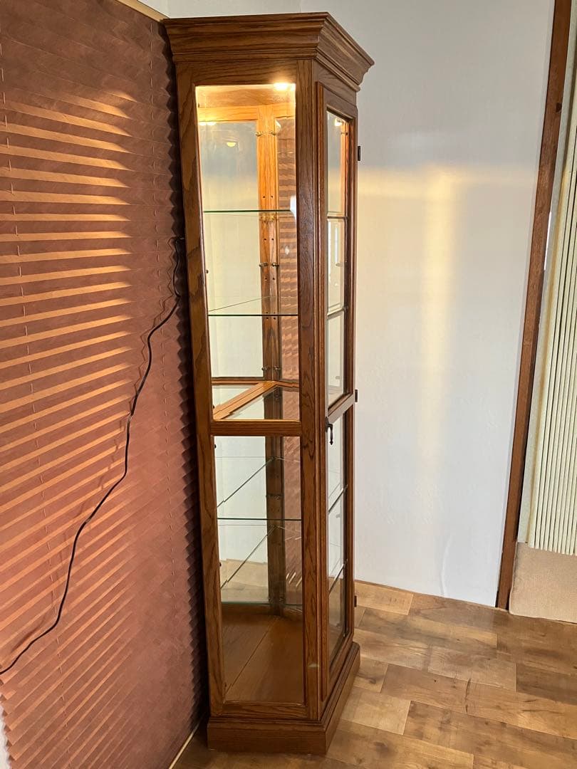 鈴木紀善 キュリオケース　キャビネット　ステンドグラス　オーク材