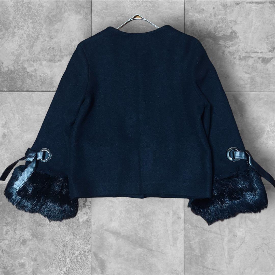 【美品】 FENNEL フェンネル ノーカラージャケット ショートコート ファー