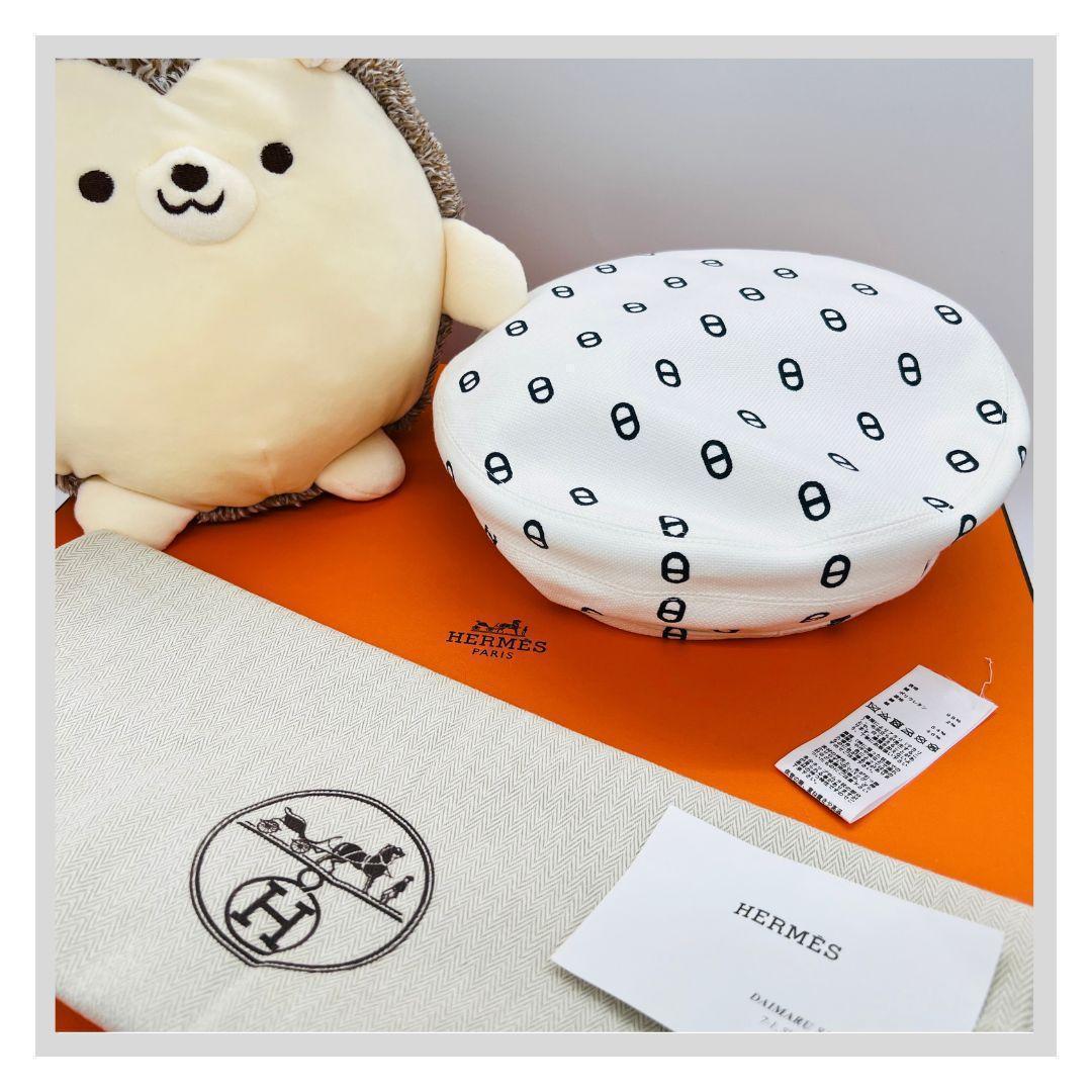 HERMES エルメス ベレー帽　シェーヌダンクル 帽子 ホワイト コットン