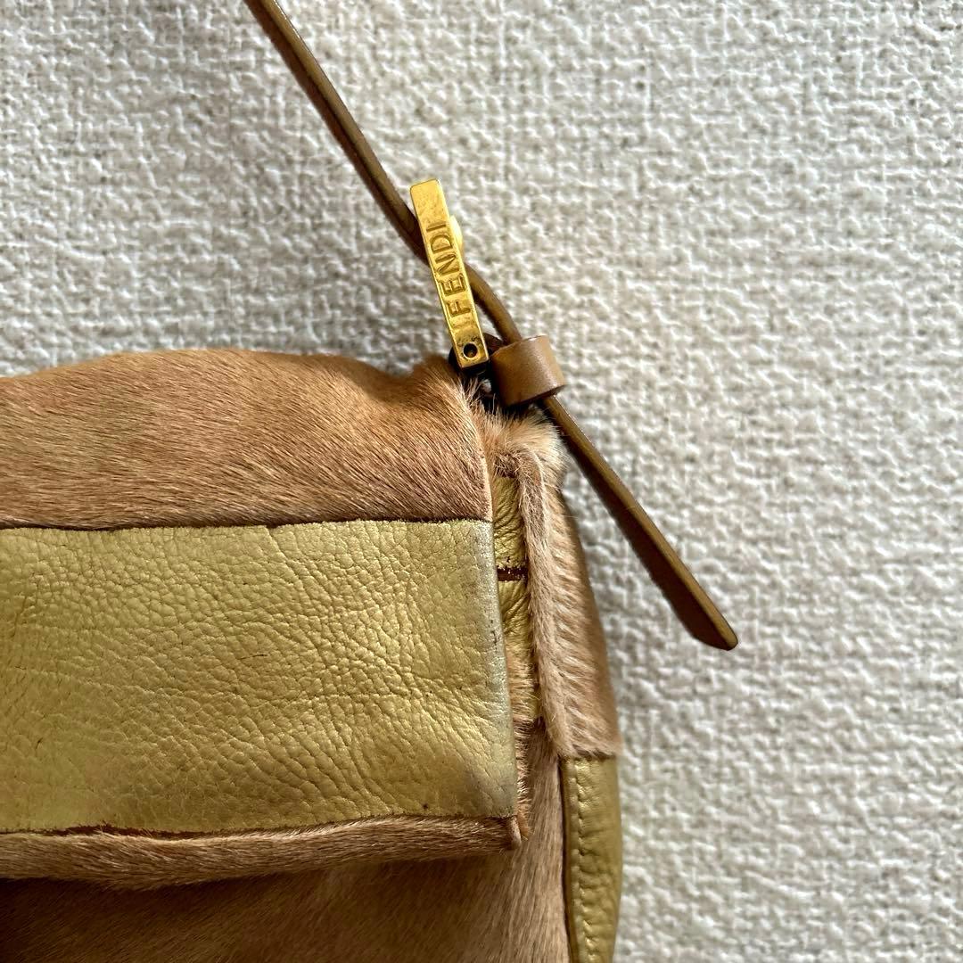 希少✨ FENDI フェンディ バゲット ハンドバッグ ハラコ×ゴールドレザー