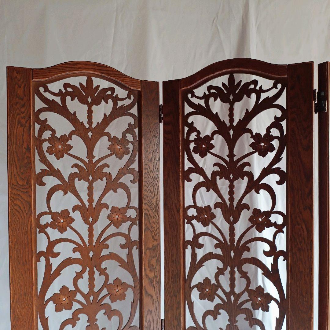 【希少】木目の美しい 花柄 パーテーション 3連 衝立 間仕切り ヴィンテージ