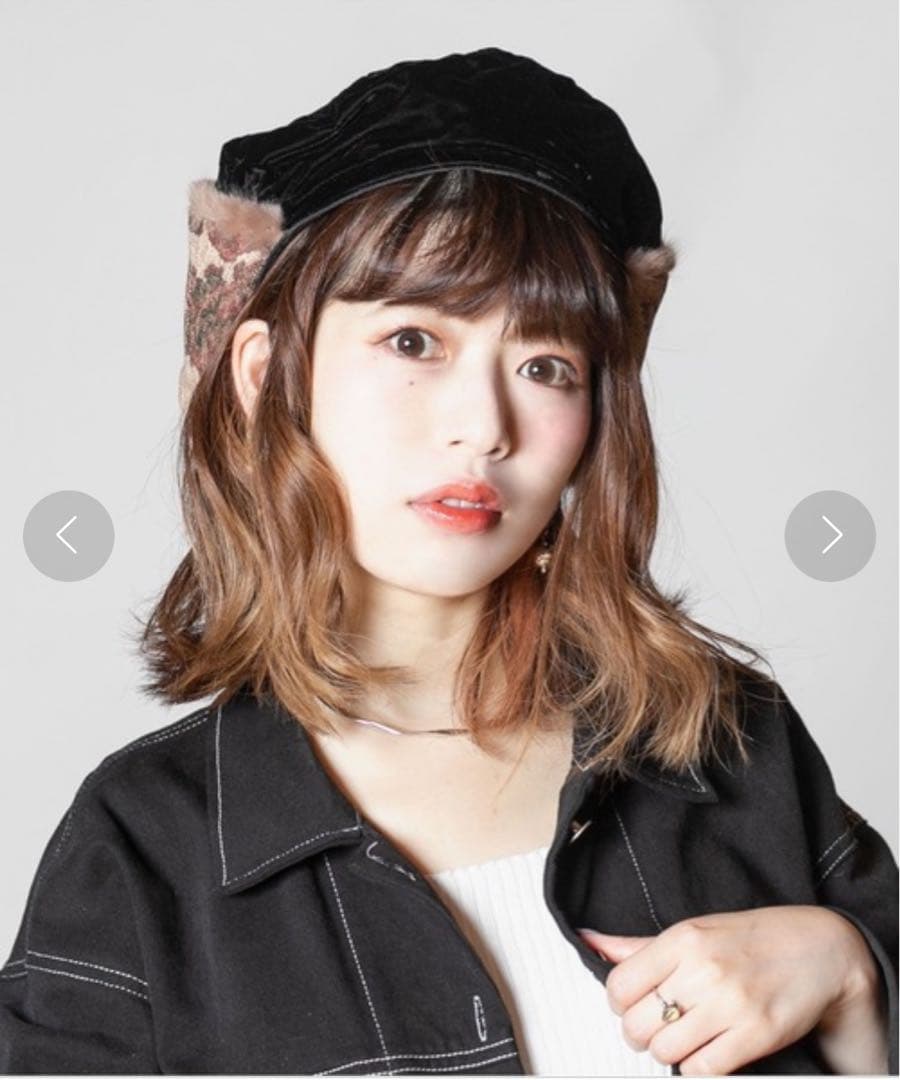 CA4LA☆ベルベットファー付き黒ベレー帽