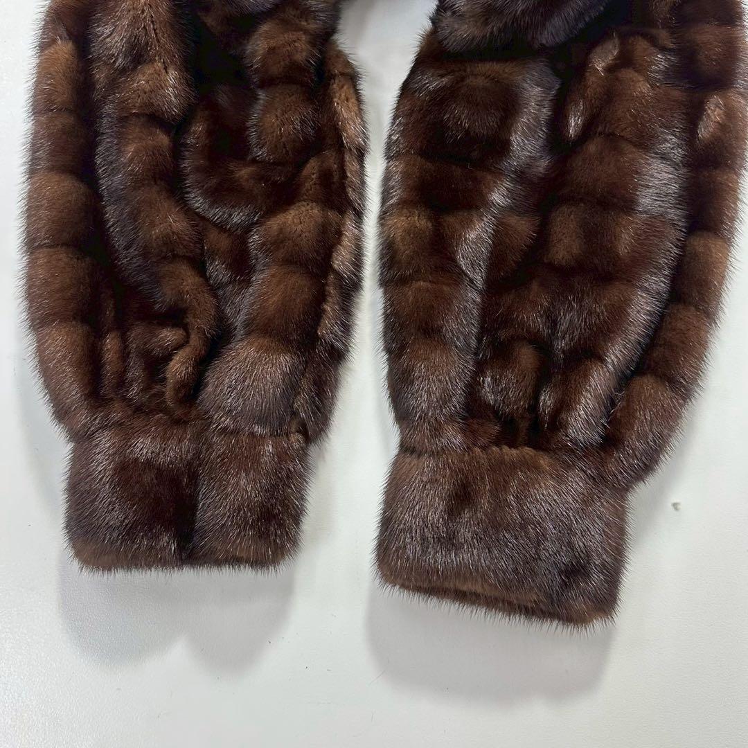 ツヤ◎ボリューム◎色味◎デミバフミンク　ファーコート 横段 ブラウン