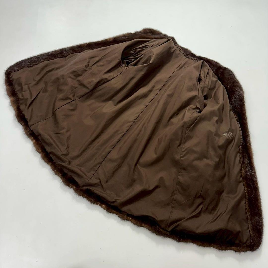 ツヤ◎ボリューム◎色味◎デミバフミンク　ファーコート 横段 ブラウン