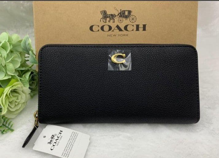 新品未使用コーチ長財布ブラックラウンドファスナーレディースメンズ送料無料即日発送