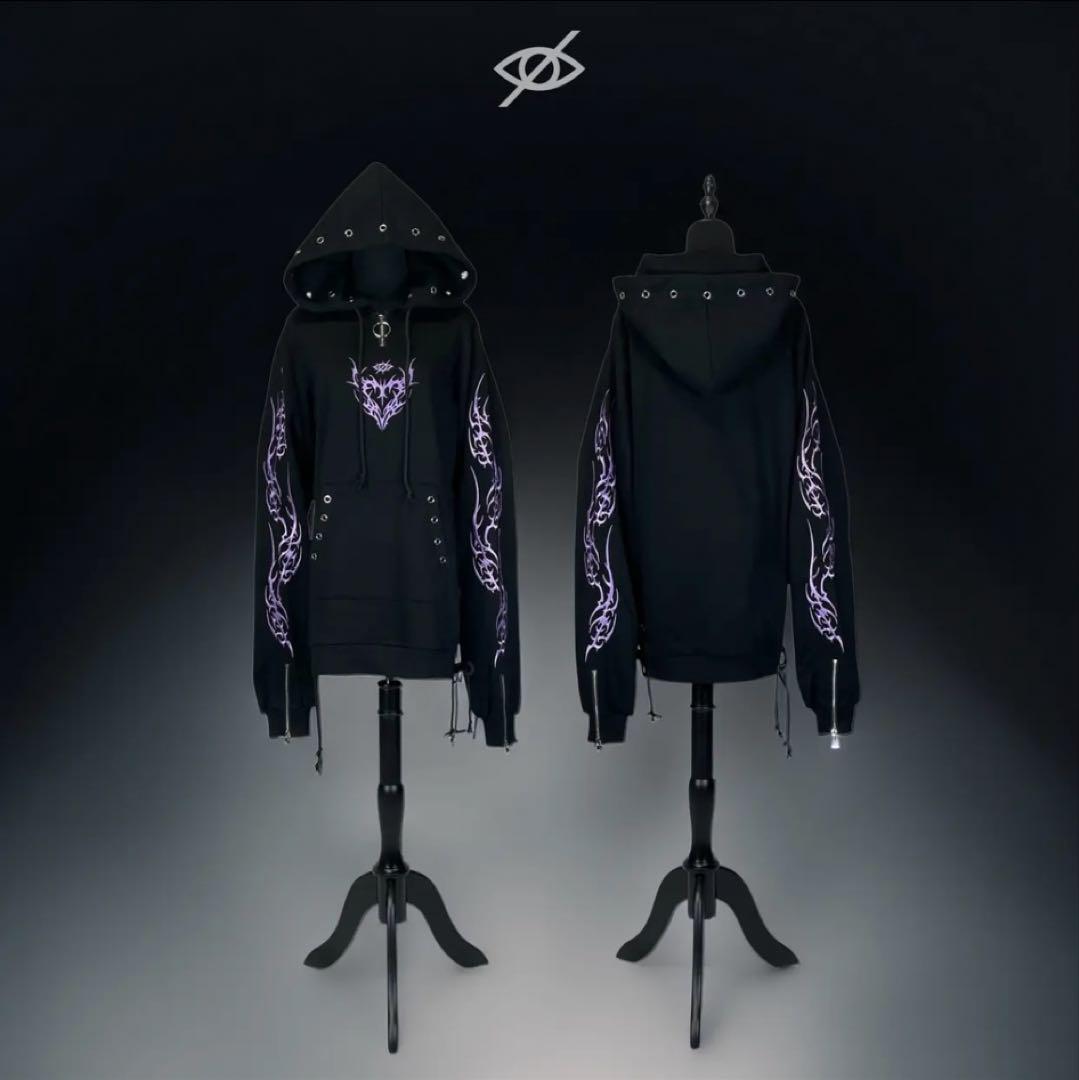 KRY clothing TURYU 黒 パープル パーカー　刺繍　萌袖