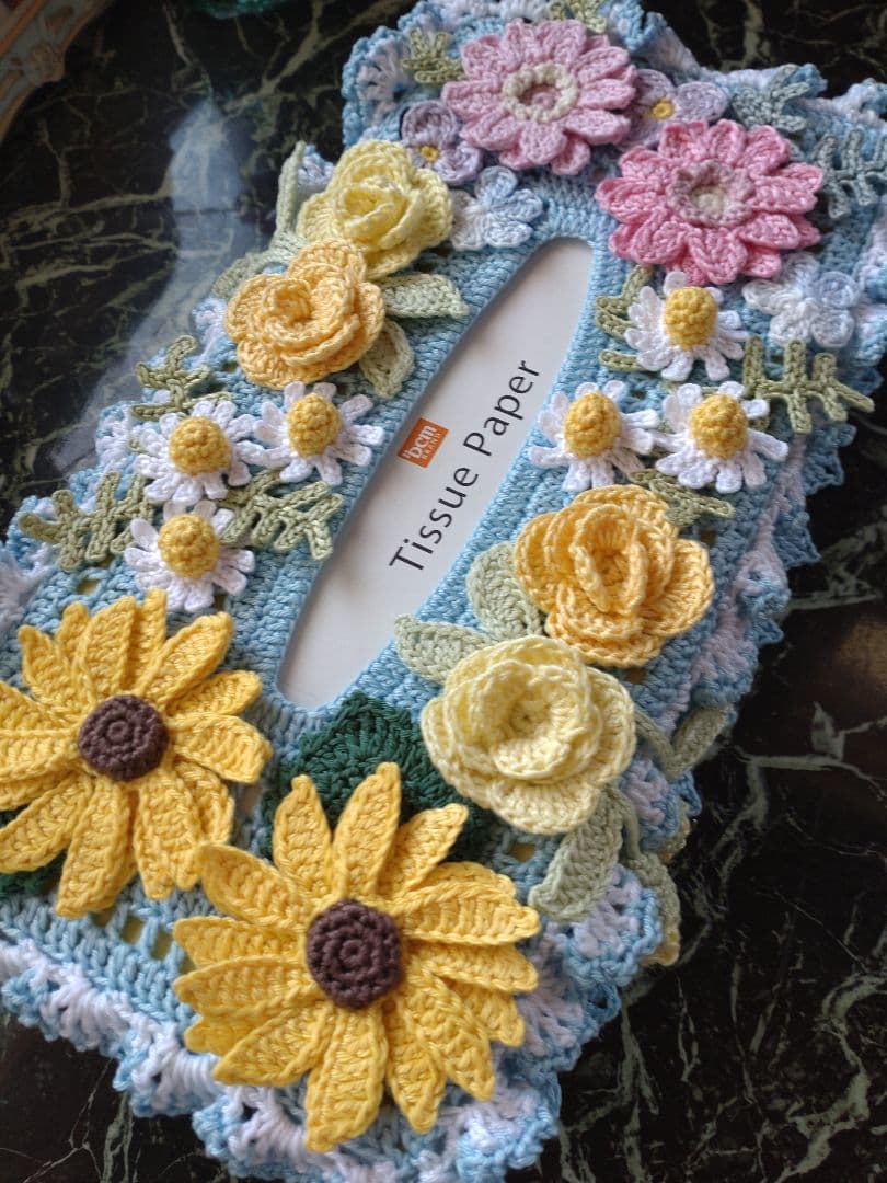 シクラメン様ティッシュボックスカバーかぎ編みインテリア生活道具レース編みドイリー