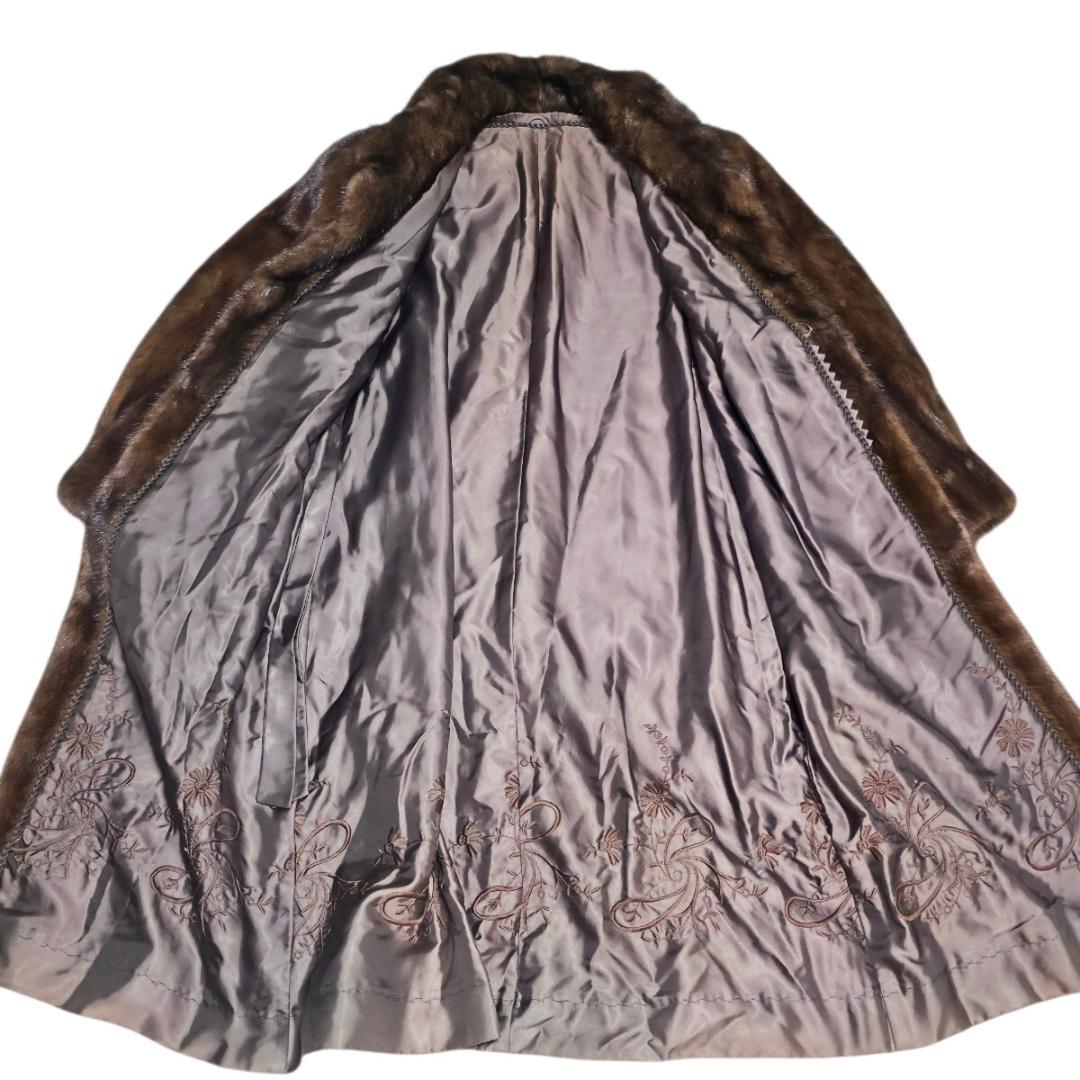 デミバフミンク ファーコート ドルマンスリーブ ブラウン 本毛皮 貂
