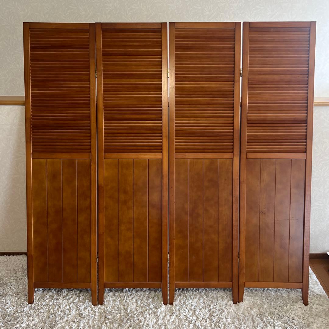 クロ　パーテーション スクリーン間仕切り 北欧ナチュラル店舗天然木木製4連