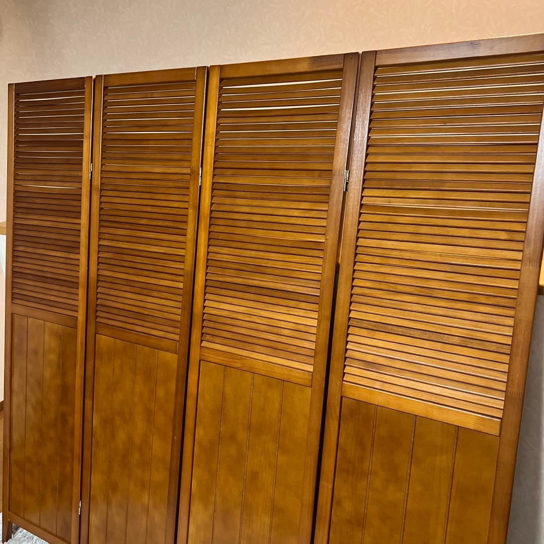 クロ　パーテーション スクリーン間仕切り 北欧ナチュラル店舗天然木木製4連