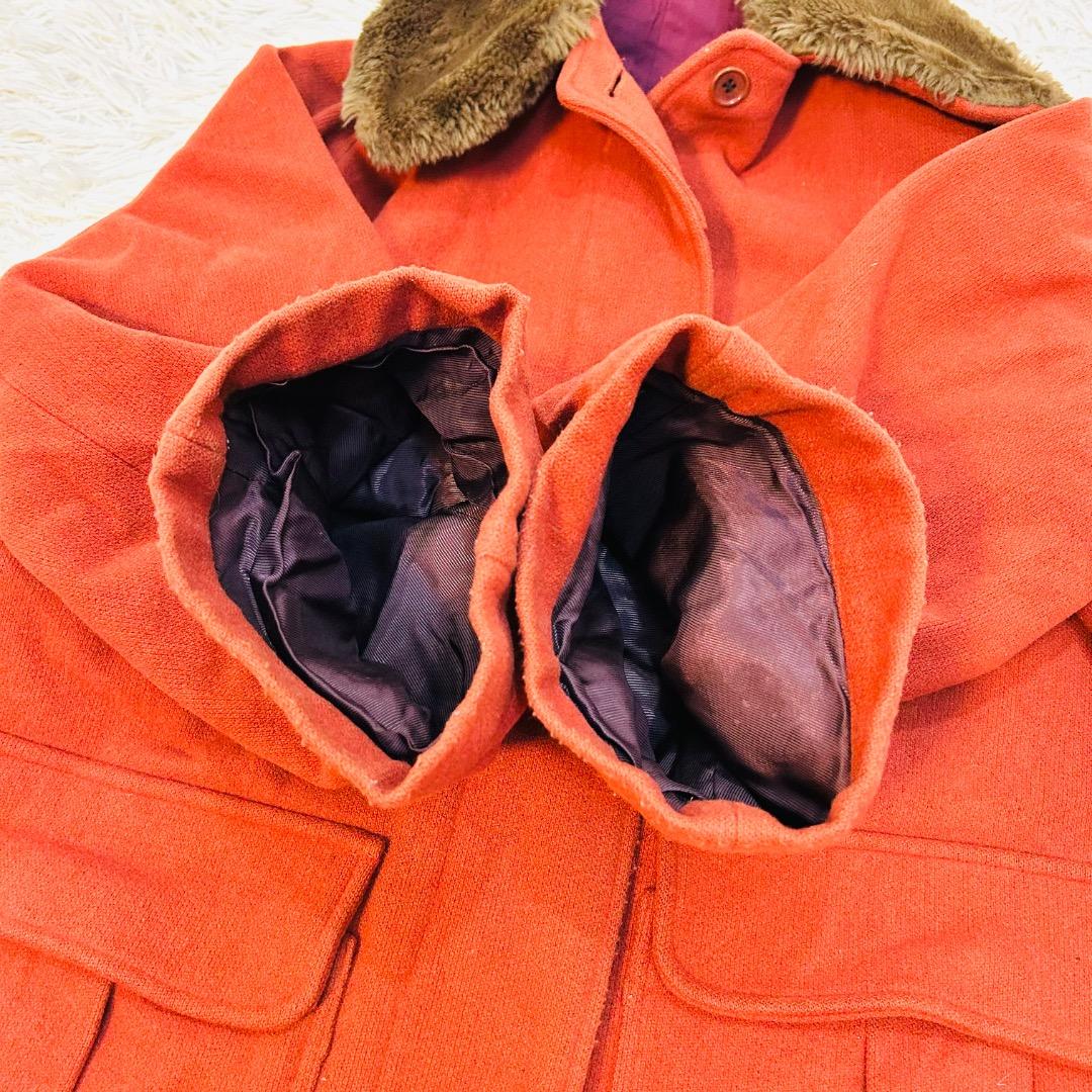 【ヴィンテージ】ジリ ファーカラーテラコッタレッドフラップポケット ワイドコート