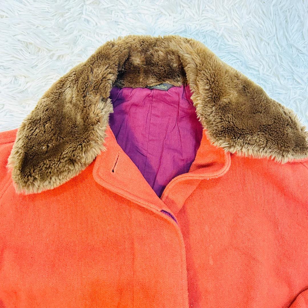 【ヴィンテージ】ジリ ファーカラーテラコッタレッドフラップポケット ワイドコート