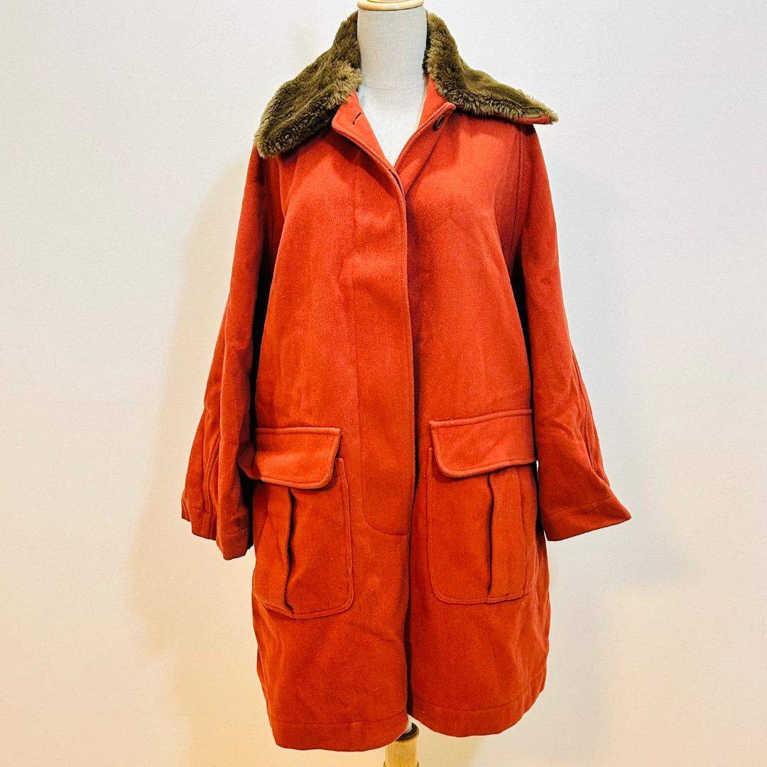 【ヴィンテージ】ジリ ファーカラーテラコッタレッドフラップポケット ワイドコート