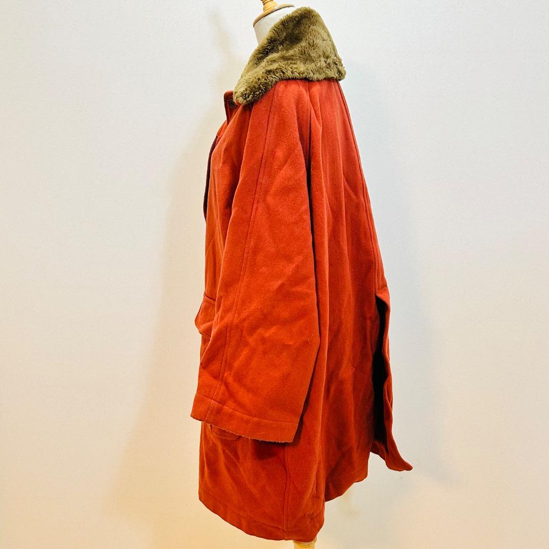 【ヴィンテージ】ジリ ファーカラーテラコッタレッドフラップポケット ワイドコート