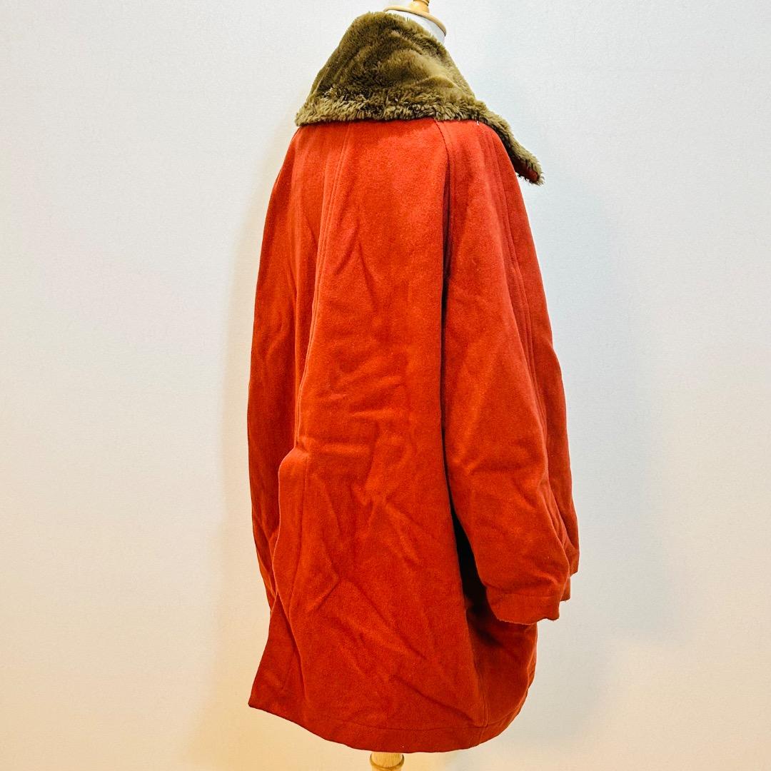 【ヴィンテージ】ジリ ファーカラーテラコッタレッドフラップポケット ワイドコート