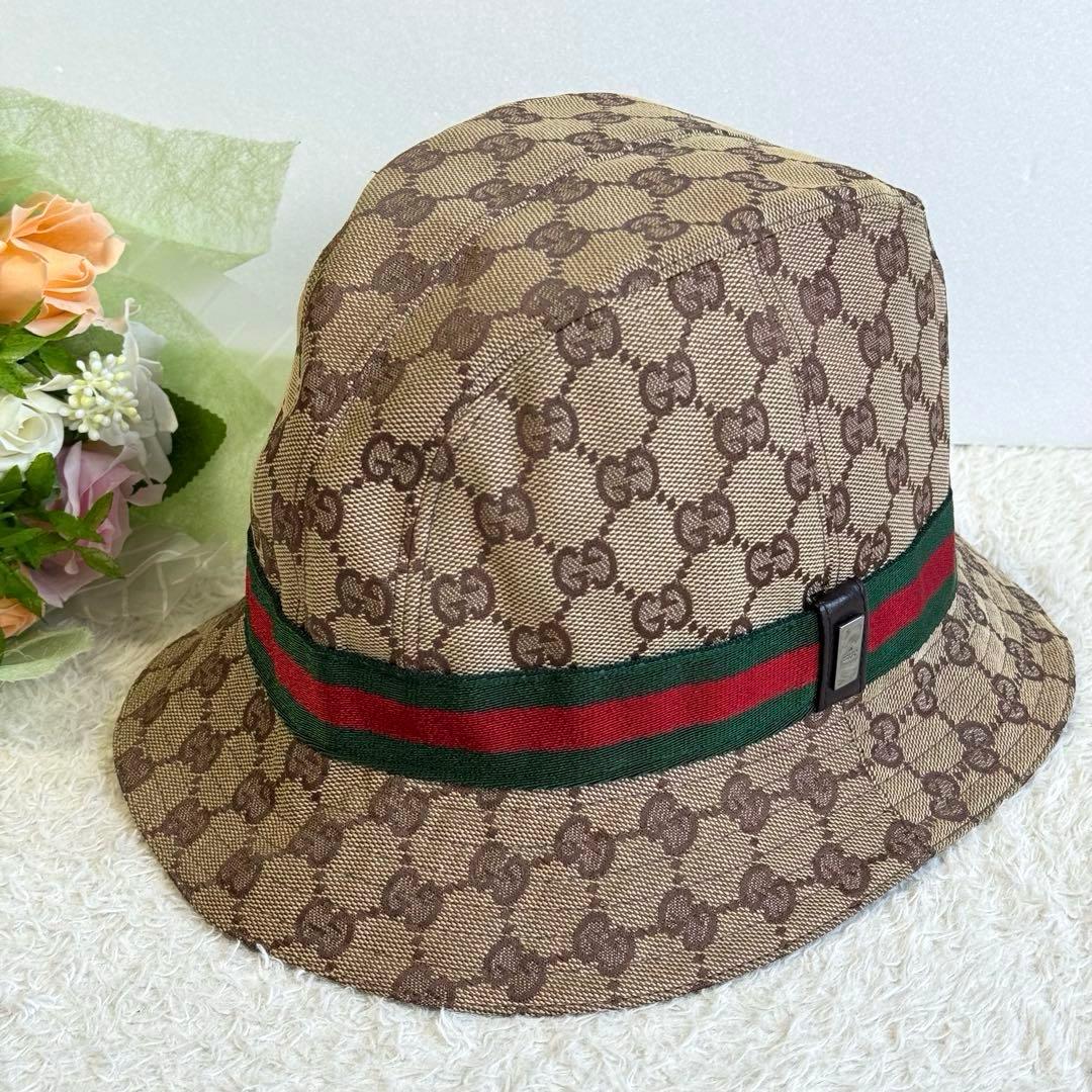 美品 GUCCI バケットハット GGキャンバス シェリーライン Lサイズ