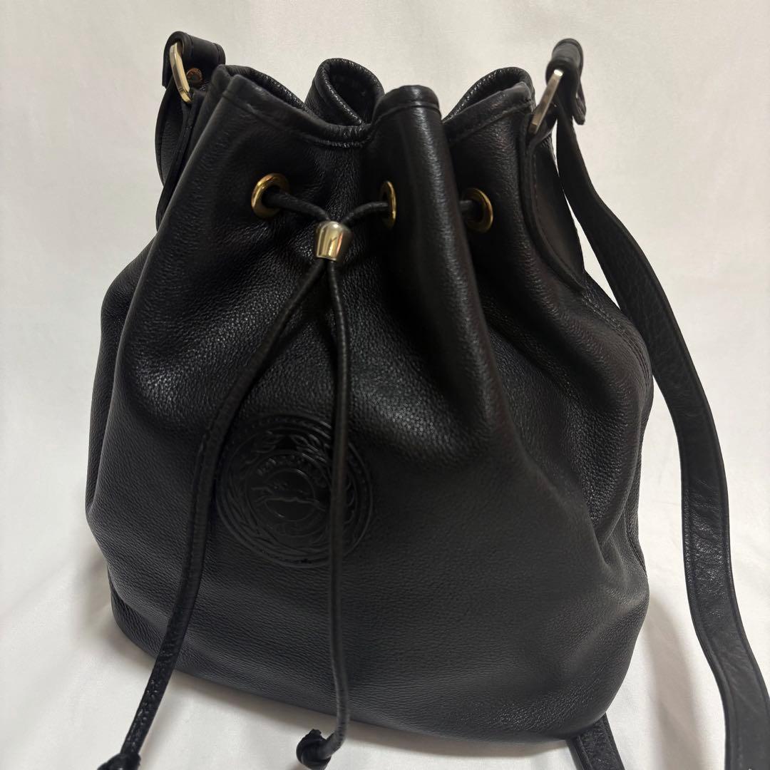 希少 ロンシャン 巾着 ショルダーバック レザー ロゴ 馬 斜めがけ ブラック