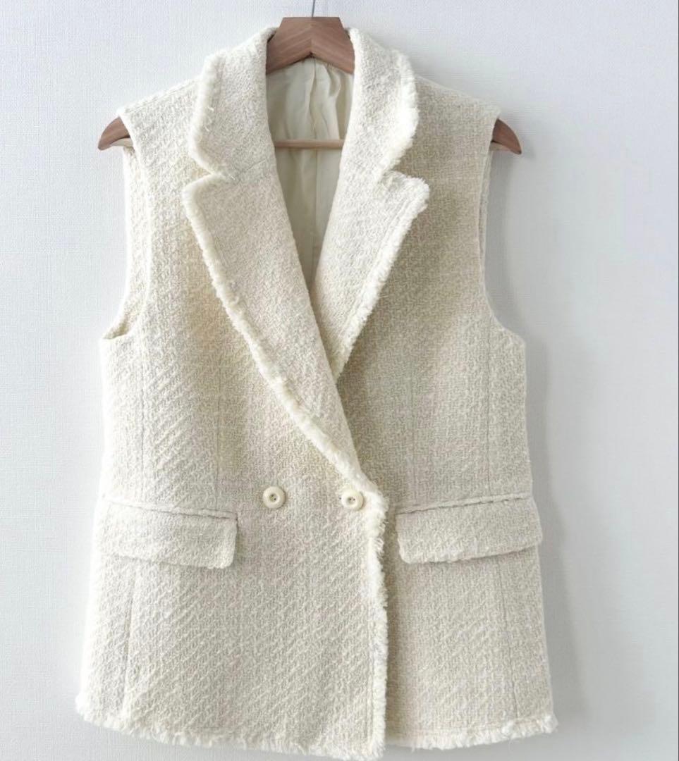 LOULOU WILLOUGHBY ホワイトジレ　ジオリカラメツイード