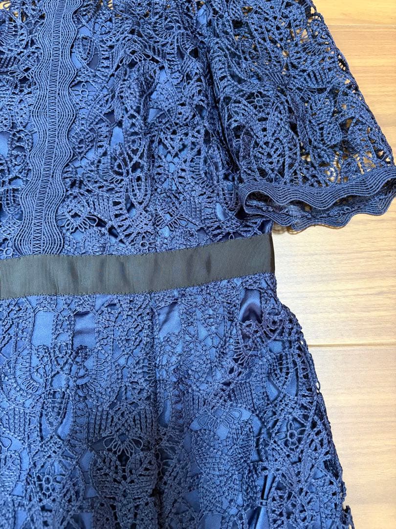 セルフォード　レースワンピース　紺　ネイビー　結婚式　膝丈
