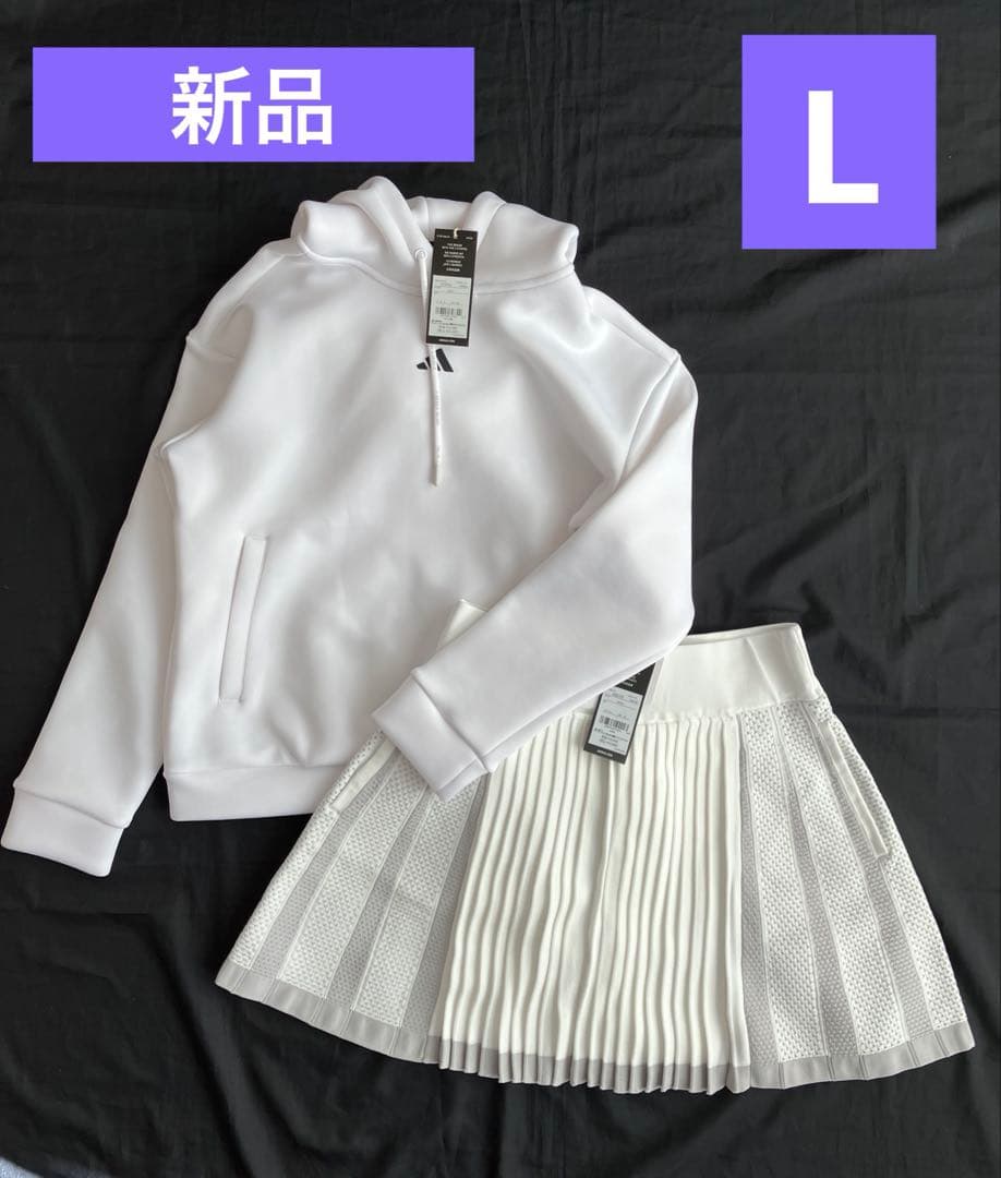 新品⛳️アディダスゴルフビッグロゴダンボールニット&プリーツスカート　L