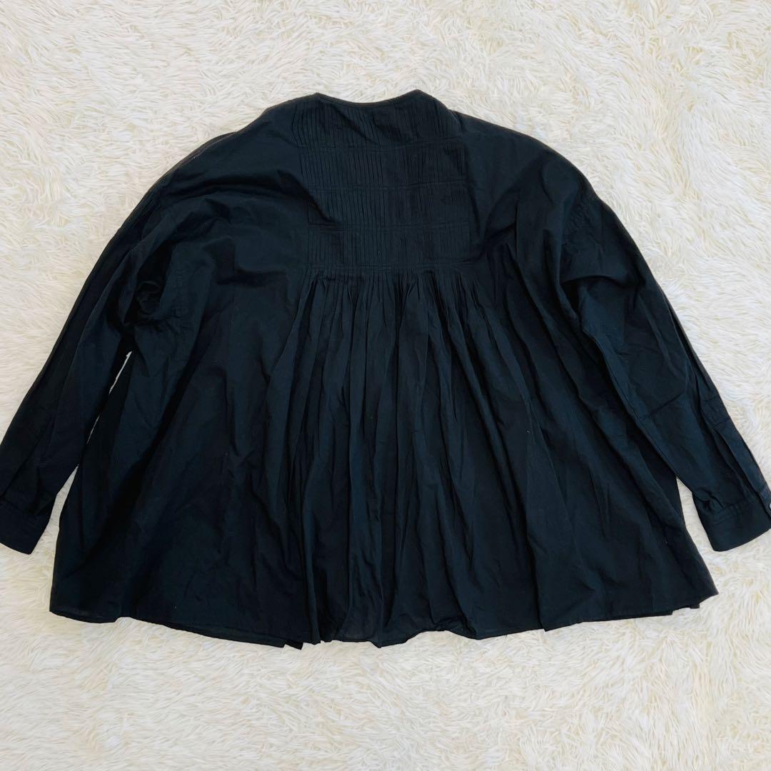 美品 25ss かぐれ コットンピンタックブラウス 黒 ブラウス 近年 長袖