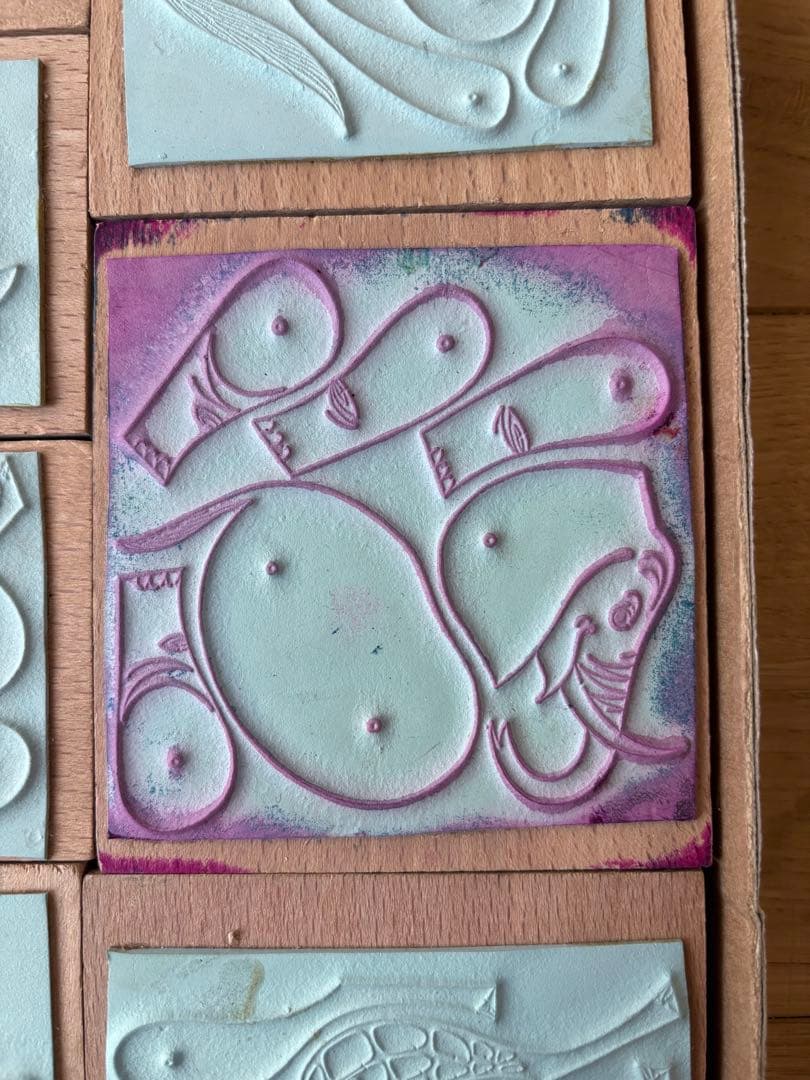 フランスアンティークスタンプ　ナタン社箱入りスタンプ7つセット