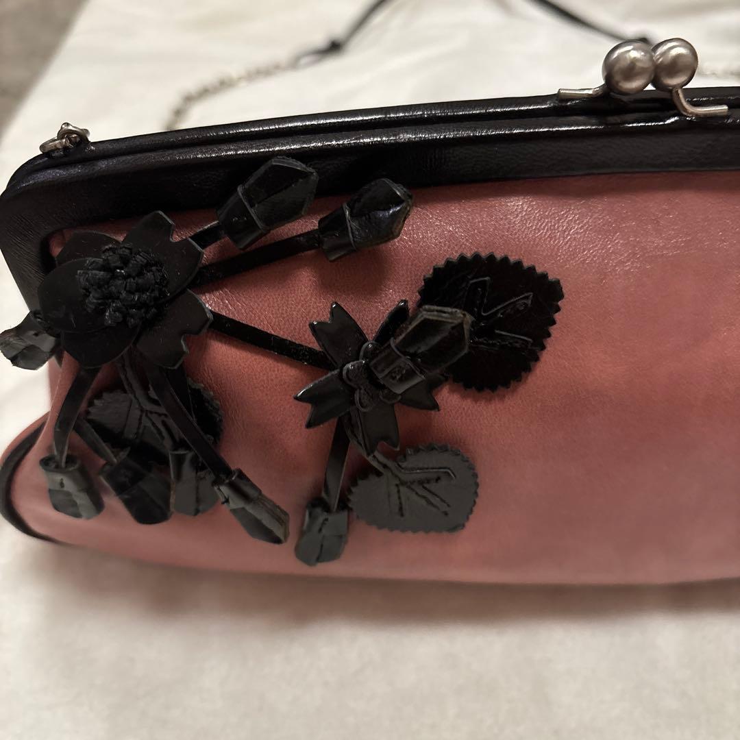 PRADAプラダ　ビンテージお洒落チェーンショルダーバッグ　革ピンク系美品