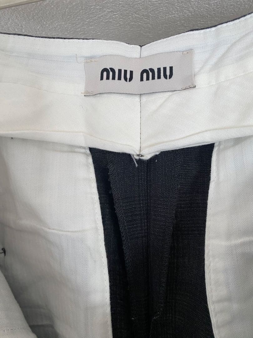 miumiu 23SS ダークグレー　プリンスオブウェールズ　スラックス