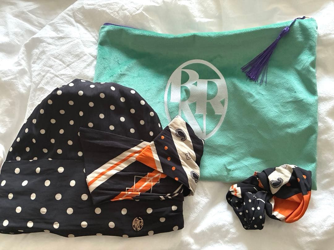 BAREN バレン　スカーフハット　Mサイズ 　ドットボーダー　オレンジ