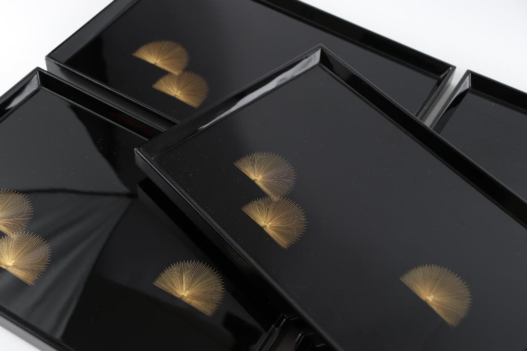 輪島塗 東恒博 寿松沈金 銘々盆 五枚 美品 共箱 茶道具懐石道具会席